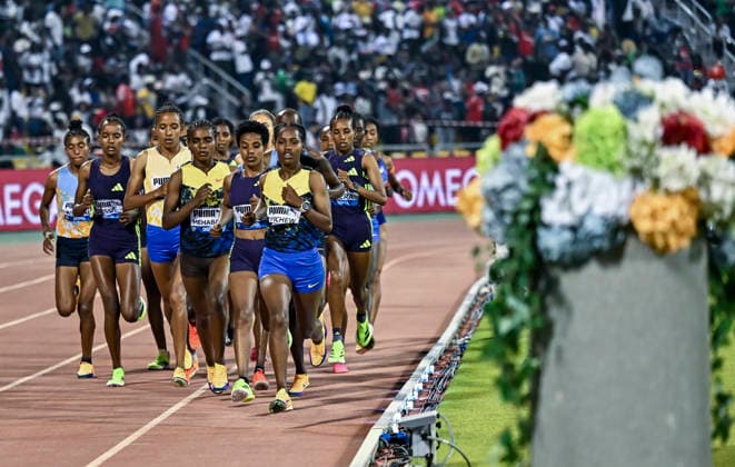 Doha Diamond League 2026 Athletes compete during the women s 5000m final at the Diamond League Doha Meeting 2026 competition at Suheim Bin Hamad Stadium in Doha, Qatar, on May 19, 2026. DOHA Qatar Copyright: xNOUSHADx