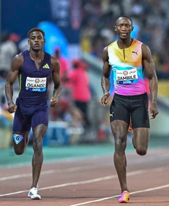 Doha Diamond League 2026 Sinesipho Dambile (R) of South Africa competes in the men s 200m final at the Diamond League Doha Meeting 2026 competition at Suheim Bin Hamad Stadium in Doha, Qatar, on May 19, 2026. DOHA Qatar Copyright: xNOUSHADx