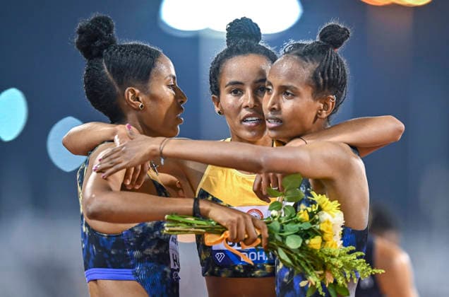 Doha Diamond League 2026 Birke Haylom (L) of Ethiopia celebrate after winning the women s 1500m final at the Diamond League Doha Meeting 2026 competition at Suheim Bin Hamad Stadium in Doha, Qatar, on May 19, 2026. DOHA Qatar Copyright: xNOUSHADx
