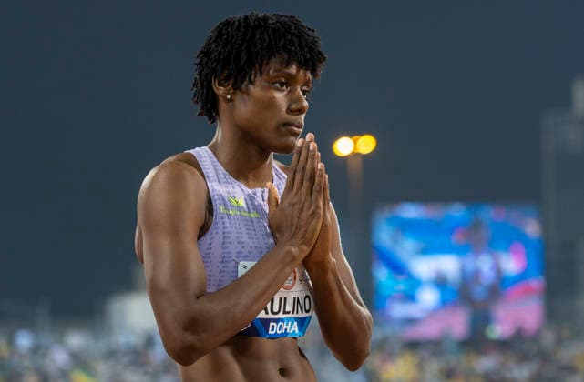 Doha Diamond League 2026 Marileidy Paulino of Dominican Republic reacts before the women s 400m final at the Diamond League Doha Meeting 2026 competition at Suheim Bin Hamad Stadium in Doha, Qatar, on May 19, 2026. DOHA Qatar Copyright: xNOUSHADx