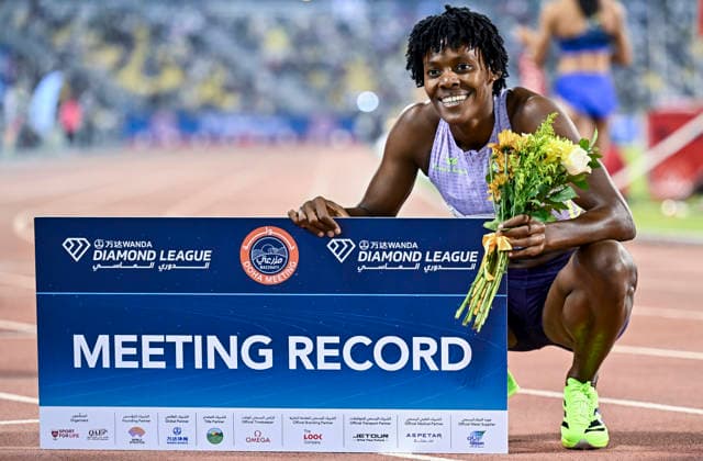 Doha Diamond League 2026 Marileidy Paulino of Dominican Republic celebrates after winning the women s 400m final at the Diamond League Doha Meeting 2026 competition at Suheim Bin Hamad Stadium in Doha, Qatar, on May 19, 2026. DOHA Qatar Copyright: xNOUSHADx