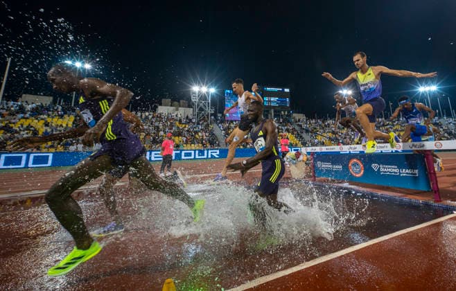 Doha Diamond League 2026 Athletes compete during the men s 3000m Steeplechase final at the Diamond League Doha Meeting 2026 competition at Suheim Bin Hamad Stadium in Doha, Qatar, on May 19, 2026. DOHA Qatar Copyright: xNOUSHADx