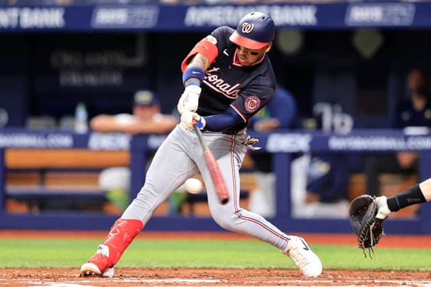 June 19, 2026, St. Petersburg, Florida, USA: Washington Nationals third baseman Jorbit Vivas (84) lines out to Tampa Bay Rays left fielder Chandler Simpson (14) during an MLB, Baseball Herren, USA game on June 19, 2026 at Tropicana Field. The Rays beat the Nationals 5-2. MLB 2026: Washington Nationals 2 : 5 Tampa Bay Rays  - ZUMAh180 20260619_zsp_h180_017 Copyright: xKimxHukarix