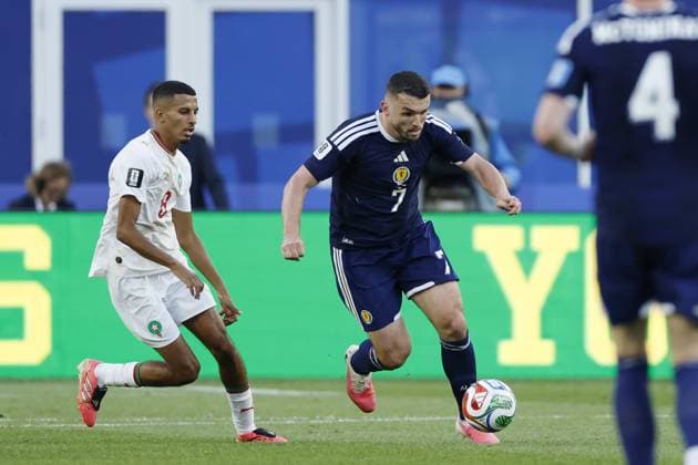 FOXBOROUGH - (LR) Azzedine Ounahi of Morocco, John McGinn of Scotland during the FIFA 2026 World Cup Group C match between Scotland and Morocco at Boston Stadium on June 20, 2026 in Foxborough, United States. MAURICE VAN STEEN ANP FIFA World Cup, WM, Weltmeisterschaft, Fussball 2026 2026 xVIxANPxSportx xMauricexvanxSteenxIVx 561485968 originalFilename: 561485968.jpg