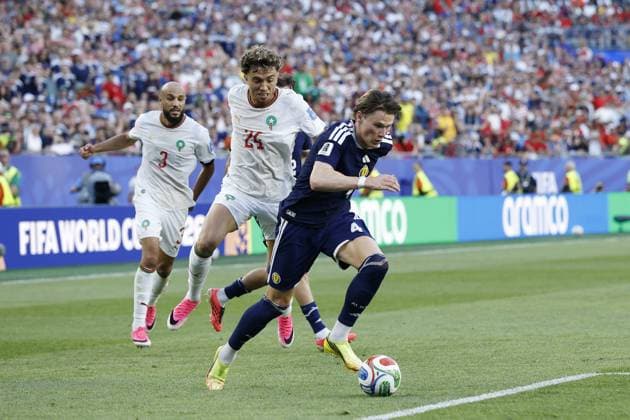 FOXBOROUGH - (LR) Neil el Aynaoui of Morocco, Scott McTominay of Scotland during the FIFA 2026 World Cup Group C match between Scotland and Morocco at Boston Stadium on June 20, 2026 in Foxborough, United States. MAURICE VAN STEEN ANP FIFA World Cup, WM, Weltmeisterschaft, Fussball 2026 2026 xVIxANPxSportx xMauricexvanxSteenxIVx 561486028 originalFilename: 561486028.jpg