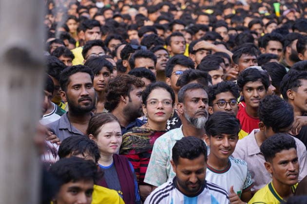 June 20, 2026, Dhaka, Dhaka, Bangladesh: Dhaka, Bangladesh, June 20, 2026: Football fans gather at the Teacher-Student Centre (TSC) of the University of Dhaka to watch the FIFA World Cup, WM, Weltmeisterschaft, Fussball match between Brazil and Haiti on a giant screen in Dhaka, Bangladesh. Thousands of supporters wearing Brazil s yellow and green colors cheered, waved flags, and celebrated throughout the match, creating a festive atmosphere at the venue. Following the game, jubilant fans took part in celebrations and victory processions, reflecting the enduring passion for football among Bangladeshi supporters. Dhaka Bangladesh - ZUMAk185 0859594286st Copyright: xRubelxKarmakerx