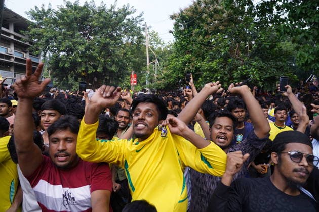 June 20, 2026, Dhaka, Dhaka, Bangladesh: Dhaka, Bangladesh, June 20, 2026: Football fans gather at the Teacher-Student Centre (TSC) of the University of Dhaka to watch the FIFA World Cup, WM, Weltmeisterschaft, Fussball match between Brazil and Haiti on a giant screen in Dhaka, Bangladesh. Thousands of supporters wearing Brazil s yellow and green colors cheered, waved flags, and celebrated throughout the match, creating a festive atmosphere at the venue. Following the game, jubilant fans took part in celebrations and victory processions, reflecting the enduring passion for football among Bangladeshi supporters. Dhaka Bangladesh - ZUMAk185 0859594340st Copyright: xRubelxKarmakerx