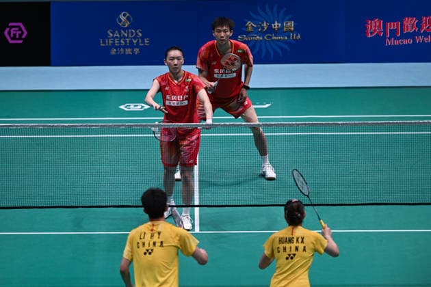 MACAO, CHINA - JUNE 19: Jiang Zhenbang and Wei Yaxin of China compete in the Mixed Doubles Quarterfinal match against Li Hongyi and Huang Kexin of China on day 4 of Macao Open Badminton 2026 at Macao East Asian Games Dome on June 19, 2026 in Macau, China.  Copyright: xVCGx 111649290085