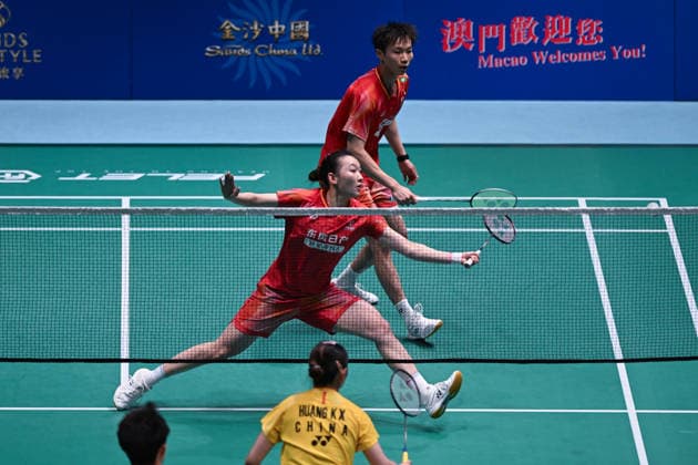 MACAO, CHINA - JUNE 19: Jiang Zhenbang and Wei Yaxin of China compete in the Mixed Doubles Quarterfinal match against Li Hongyi and Huang Kexin of China on day 4 of Macao Open Badminton 2026 at Macao East Asian Games Dome on June 19, 2026 in Macau, China.  Copyright: xVCGx 111649290086