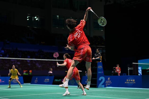 MACAO, CHINA - JUNE 19: Jiang Zhenbang and Wei Yaxin of China compete in the Mixed Doubles Quarterfinal match against Li Hongyi and Huang Kexin of China on day 4 of Macao Open Badminton 2026 at Macao East Asian Games Dome on June 19, 2026 in Macau, China.  Copyright: xVCGx 111649290076