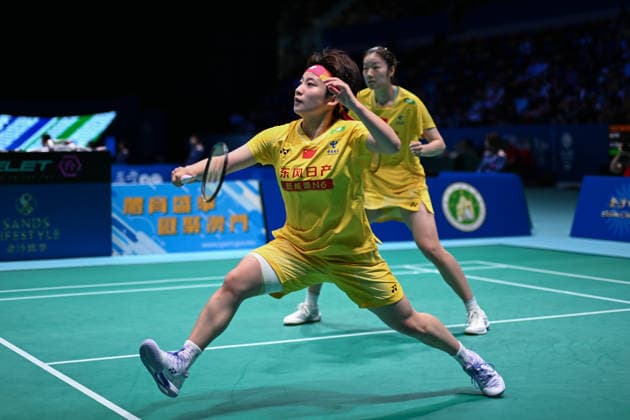 MACAO, CHINA - JUNE 19: Chen Fan Shutian and Liu Jiayue of China compete in the Women s Doubles Quarterfinal match against Liao Lixi and Shen Shiyao of China on day 4 of Macao Open Badminton 2026 at Macao East Asian Games Dome on June 19, 2026 in Macao, China.  Copyright: xVCGx 111649291818