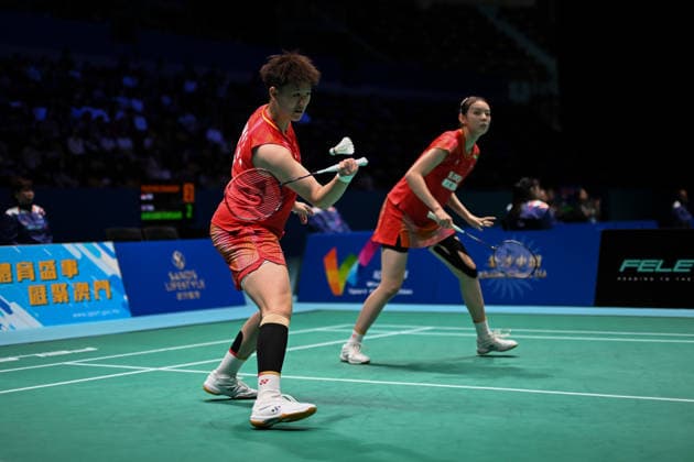 MACAO, CHINA - JUNE 19: Liao Lixi and Shen Shiyao of China compete in the Women s Doubles Quarterfinal match against Chen Fan Shutian and Liu Jiayue of China on day 4 of Macao Open Badminton 2026 at Macao East Asian Games Dome on June 19, 2026 in Macao, China.  Copyright: xVCGx 111649291825