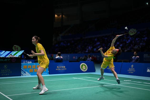 MACAO, CHINA - JUNE 19: Chen Fan Shutian and Liu Jiayue of China compete in the Women s Doubles Quarterfinal match against Liao Lixi and Shen Shiyao of China on day 4 of Macao Open Badminton 2026 at Macao East Asian Games Dome on June 19, 2026 in Macao, China.  Copyright: xVCGx 111649291821