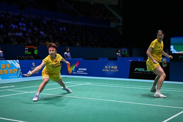 MACAO, CHINA - JUNE 19: Chen Fan Shutian and Liu Jiayue of China compete in the Women s Doubles Quarterfinal match against Liao Lixi and Shen Shiyao of China on day 4 of Macao Open Badminton 2026 at Macao East Asian Games Dome on June 19, 2026 in Macao, China.  Copyright: xVCGx 111649291812