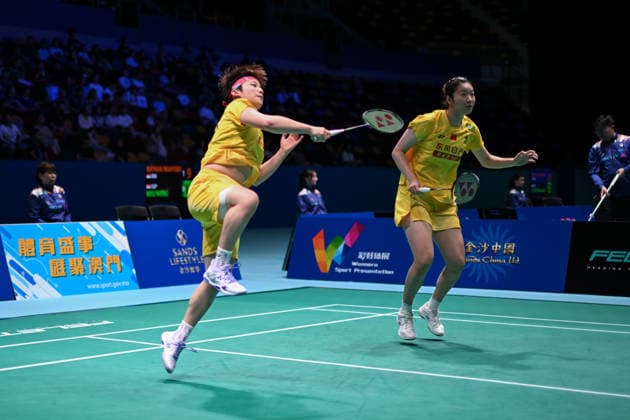 MACAO, CHINA - JUNE 19: Chen Fan Shutian and Liu Jiayue of China compete in the Women s Doubles Quarterfinal match against Liao Lixi and Shen Shiyao of China on day 4 of Macao Open Badminton 2026 at Macao East Asian Games Dome on June 19, 2026 in Macao, China.  Copyright: xVCGx 111649291815