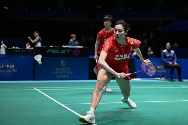 MACAO, CHINA - JUNE 19: Bao Lijing and Cao Zihan of China compete in the Women s Doubles Quarterfinal match against Yi En Hsieh and Teng Chun Hsun of Chinese Taipei on day 4 of Macao Open Badminton 2026 at Macao East Asian Games Dome on June 19, 2026 in Macao, China.  Copyright: xVCGx 111649293708