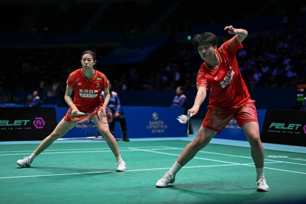 MACAO, CHINA - JUNE 19: Bao Lijing and Cao Zihan of China compete in the Women s Doubles Quarterfinal match against Yi En Hsieh and Teng Chun Hsun of Chinese Taipei on day 4 of Macao Open Badminton 2026 at Macao East Asian Games Dome on June 19, 2026 in Macao, China.  Copyright: xVCGx 111649293712