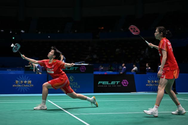 MACAO, CHINA - JUNE 19: Bao Lijing and Cao Zihan of China compete in the Women s Doubles Quarterfinal match against Yi En Hsieh and Teng Chun Hsun of Chinese Taipei on day 4 of Macao Open Badminton 2026 at Macao East Asian Games Dome on June 19, 2026 in Macao, China.  Copyright: xVCGx 111649293705