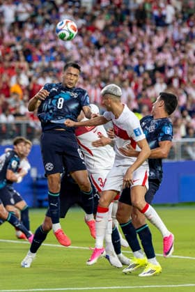 SANTA CLARA, CA - JUNE 19: Diego Gomez 8 of Paraguay clears the ball from the box during the FIFA World Cup, WM, Weltmeisterschaft, Fussball 2026 Group D match between Turkiye and Paraguay on June 19, 2026 at San Francisco Bay Area Stadium in Santa Clara, CA. (Photo by Bob Kupbens Icon Sportswire) SOCCER: JUN 19 FIFA World Cup 26 Group D - Turkiye vs Paraguay EDITORIAL USE ONLY Icon260619041