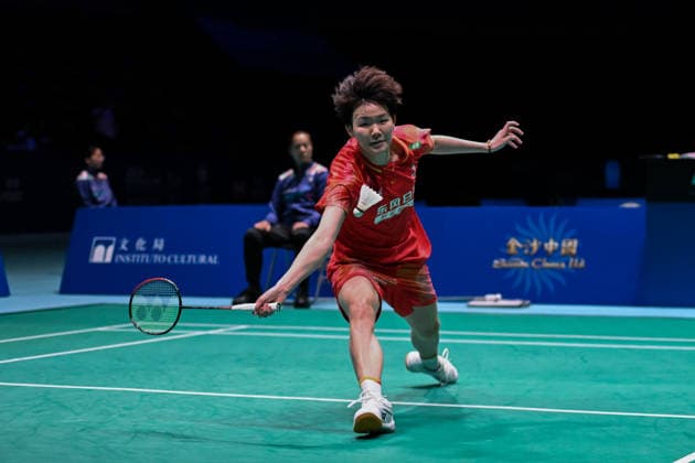 MACAO, CHINA - JUNE 19: Han Qianxi of China competes in the Women s Singles Quarterfinal match against Anmol Kharb of India on day 4 of Macao Open Badminton 2026 at Macao East Asian Games Dome on June 19, 2026 in Macao, China.  Copyright: xVCGx 111649287253