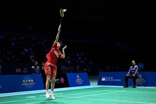 MACAO, CHINA - JUNE 19: Han Qianxi of China competes in the Women s Singles Quarterfinal match against Anmol Kharb of India on day 4 of Macao Open Badminton 2026 at Macao East Asian Games Dome on June 19, 2026 in Macao, China.  Copyright: xVCGx 111649287249