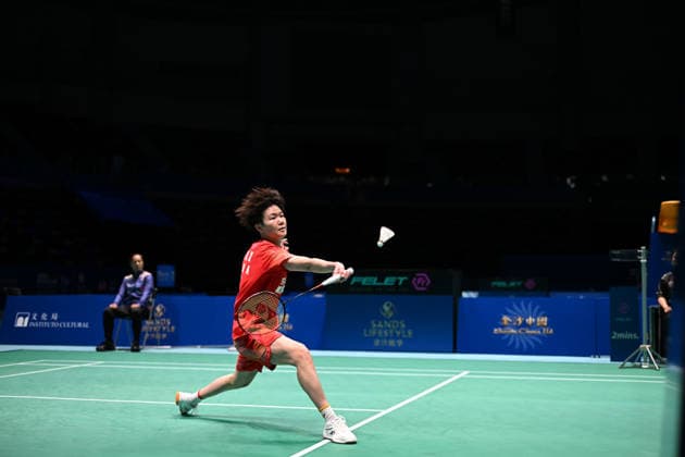 MACAO, CHINA - JUNE 19: Han Qianxi of China competes in the Women s Singles Quarterfinal match against Anmol Kharb of India on day 4 of Macao Open Badminton 2026 at Macao East Asian Games Dome on June 19, 2026 in Macao, China.  Copyright: xVCGx 111649287251