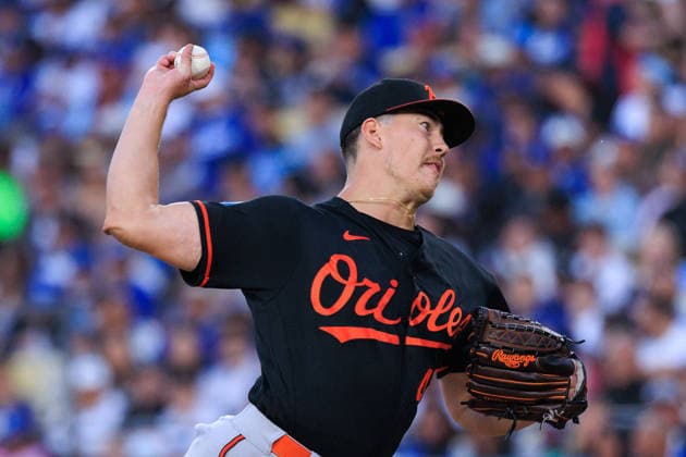 June 19, 2026, Los Angeles, California, USA: Starting pitcher, Trey Gibson 43 of the Baltimore Orioles during a regular season MLB, Baseball Herren, USA game against the Los Angeles Dodgers on Friday June 19, 2026 at Dodger Stadium in Los Angeles, California. Dodgers defeat Orioles, 6-5. JAVIER ROJAS PI Dodgers Defeat Orioles, 6-5  - ZUMAp124 20260619_zaa_p124_017 Copyright: xJavierxRojasx