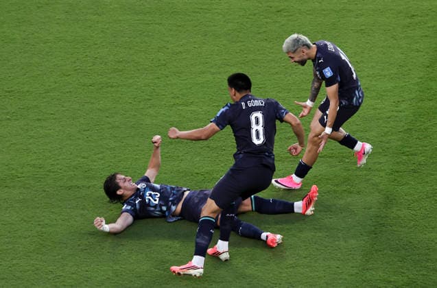 (260620) -- SAN FRANCISCO, June 20, 2026 -- Matias Galarza (L) of Paraguay celebrates a goal during the group D match between Paraguay and T¨¹rkiye at the 2026 FIFA World Cup, WM, Weltmeisterschaft, Fussball at San Francisco Bay Area Stadium in San Francisco, the United States, June 19, 2026. (Photo by Xinhua) (SP)U.S.-SAN FRANCISCO-FOOTBALL-FIFA WORLD CUP-GROUP D-PRY VS TUR SongxHaiyuan 