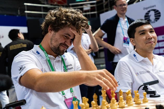 June 20, 2026, Hong Kong, Hong Kong, China: Chess Grandmasters MAGNUS CARLSEN (NOR) and WESLEY SO (USA) before a Blitz match at the 2026 FIDE World Team Rapid and Blitz Chess Championship in Hong Kong.Chess Hong Kong China - ZUMAm298 0859596407st Copyright: xJamesxModestox
