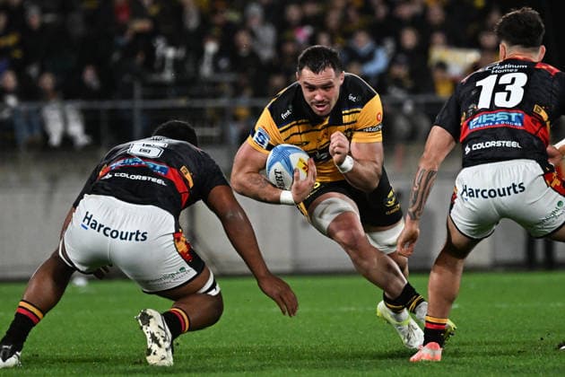 SUPER RUGBY FINAL, Devan Flanders of the Hurricanes in action during the Super Rugby Pacific final match between the Wellington Hurricanes and the Waikato Chiefs at Hnry Stadium in Wellington, New Zealand, Saturday, June 20, 2026. ( NO ARCHIVING, EDITORIAL USE ONLY, AUSTRALIA USE ONLY WELLINGTON NEW ZEALAND  Copyright: xMasanorixUdagawax 20260620198932145581