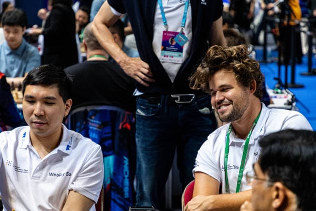 June 20, 2026, Hong Kong, Hong Kong, China: Chess Grandmasters WESLEY SO (USA) and MAGNUS CARLSEN (NOR) before a Blitz match at the 2026 FIDE World Team Rapid and Blitz Chess Championship in Hong Kong. Hong Kong China - ZUMAm298 0859596963st Copyright: xJamesxModestox