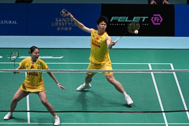 MACAO, CHINA - JUNE 18: Zhu Yijun and Li Qian of China compete in the Mixed Doubles Round of 16 match against Liew Xun and Ho Lo Ee of Malaysia on day 3 of Macao Open Badminton 2026 at Macao East Asian Games Dome on June 18, 2026 in Macao, China.  Copyright: xVCGx 111648947125