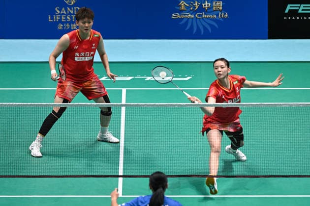 MACAO, CHINA - JUNE 18: Liao Lixi and Shen Shiyao of China compete in the Women s Doubles Round of 16 match against Hsieh Chih Yin and Lee Yu-Hsuan of Chinese Taipei on day 3 of Macao Open Badminton 2026 at Macao East Asian Games Dome on June 18, 2026 in Macao, China.  Copyright: xVCGx 111648962480