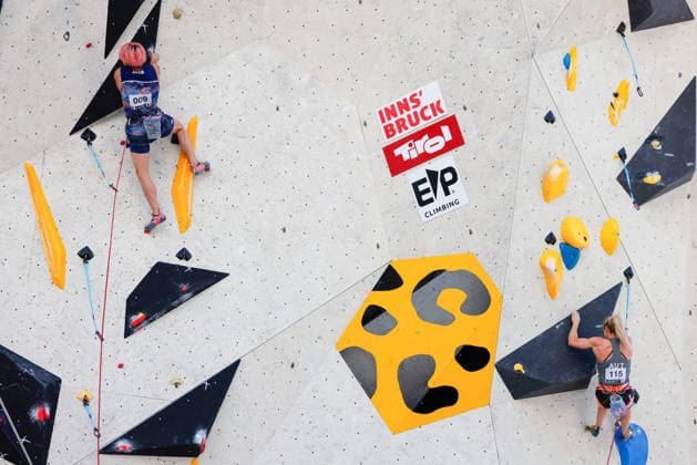CLIMBING - World Climbing Series INNSBRUCK,AUSTRIA,20.JUN.26 - CLIMBING - World Climbing Series, lead. Image shows Shion Omata (JPN) and Jessica Pilz (AUT).  GEPAxpictures xMarkoxVulic