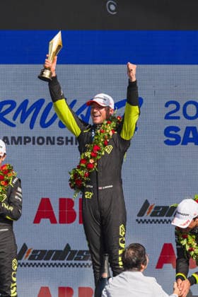 2026 FORMULA E SANYA ePRIX DENNIS Jake (gbr), Andretti Formula E, Porsche 99X Electric, DRUGOVICH Felipe (bra), Andretti Formula E, Porsche 99X Electric, MARTI Pepe (spa), Cupra Kiro, Porsche 99X Electric WCG3, portrait podium during the 2026 Sanya ePrix, 11th round of the 2025-26 ABB FIA Formula E World Championship, WM, Weltmeisterschaft on the Sanya Street Circuit from June 18 to 20, 2026 in Sanya, China - SanyaChina  Copyright: xCLEMENTxLUCKx