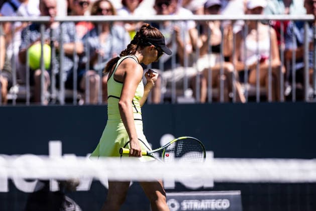 BAD HOMBURG, GERMANY - JUNE 20: Tamara Korpatsch (GER) cheers during the Bad Homburg Open powered by Solarwatt Singles match between Irina-Camelia Begu (ROU) vs Tamara Korpatsch (GER) at Kurpark Bad Homburg on June 20, 2026 in Bad Homburg, Germany. Hessen Germany Copyright: xSteffiexWunderlx