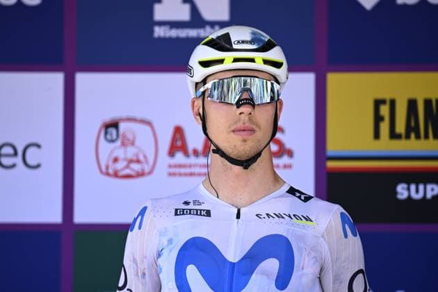 Baloise Belgium Tour 2026 Stage 4 AARSCHOT, BELGIUM - JUNE 20 : Maciejuk Filip (POL) of Movistar Team on the podium before the start of race during stage 4 of the 95th edition of Baloise Tour of Belgium an UCI ProSeries 2.Pro cycling road race stage for Men Elite of 183.5 km with start in Begijnendijk and finish in Aarschot on June 20, 2026 in Aarschot, Belgium, 20 06 2026 ( Motordriver Stephan Boone - Aarschot Belgium  Copyright: xTomasxSiskx