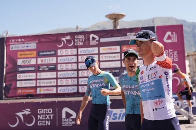 The tricolore jersey Italy s Matteo Scalco of XDS Astana Development Team during Stage 7 of the Giro Next Gen 2026, from Sulmona to Piana delle Mele (Guardiagrele), Italy, Saturday, June 20, 2026.  Copyright: xMassimoxPaolone LaPressex