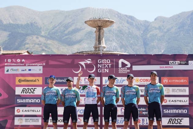 The tricolore jersey Italy s Matteo Scalco of XDS Astana Development Team during Stage 7 of the Giro Next Gen 2026, from Sulmona to Piana delle Mele (Guardiagrele), Italy, Saturday, June 20, 2026.  Copyright: xMassimoxPaolone LaPressex
