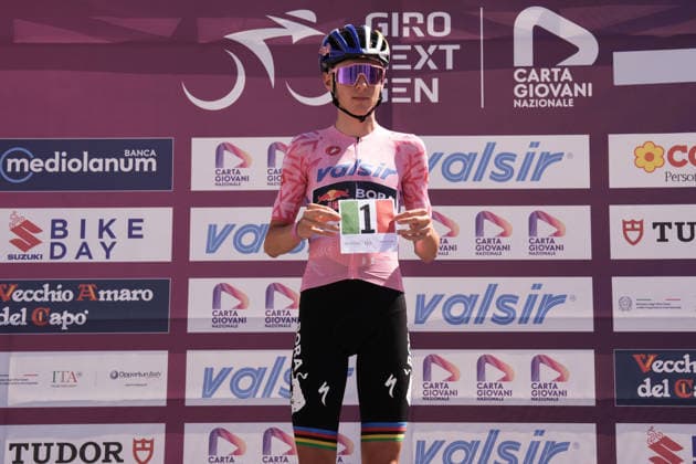 The pink jersey Italy s Lorenzo Mark Finn of Red Bull - Bora - Hansgrohe Rookies during Stage 7 of the Giro Next Gen 2026, from Sulmona to Piana delle Mele (Guardiagrele), Italy, Saturday, June 20, 2026.  Copyright: xMassimoxPaolone LaPressex