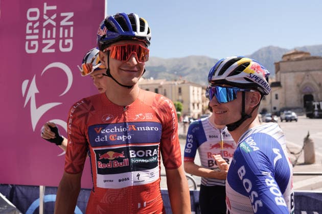 The red jersey Italy s Davide Donati of Red Bull - Bora - Hansgrohe Rookies during Stage 7 of the Giro Next Gen 2026, from Sulmona to Piana delle Mele (Guardiagrele), Italy, Saturday, June 20, 2026.  Copyright: xMassimoxPaolone LaPressex
