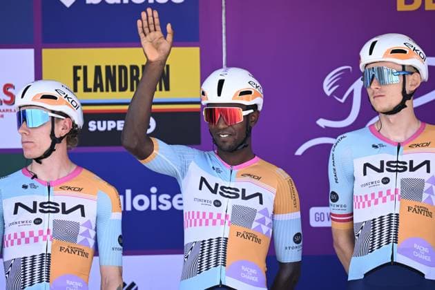 Baloise Belgium Tour 2026 Stage 4 AARSCHOT, BELGIUM - JUNE 20 : Girmay Biniam (ERI) of NSN Cycling Team on the podium before the start of race during stage 4 of the 95th edition of Baloise Tour of Belgium an UCI ProSeries 2.Pro cycling road race stage for Men Elite of 183.5 km with start in Begijnendijk and finish in Aarschot on June 20, 2026 in Aarschot, Belgium, 20 06 2026 ( Motordriver Stephan Boone - Aarschot Belgium  Copyright: xTomasxSiskx