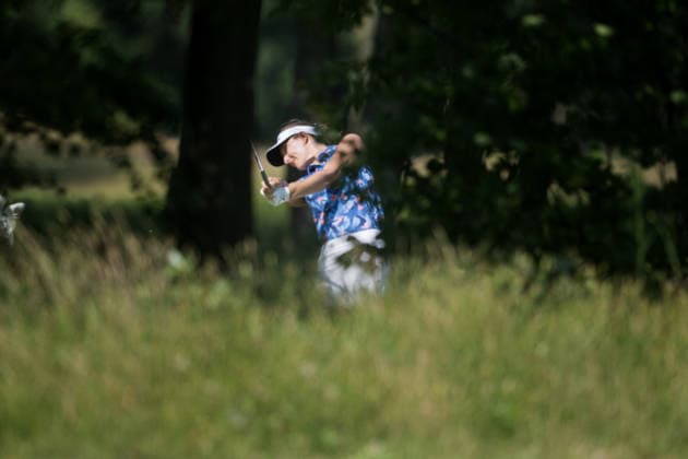 EEMNES, NETHERLANDS - JUNE 19: Anne Van Dam of the Netherlands plays her second shot from the trees on the 9th hole during Round 1 of the 2026 Dutch Ladies Open at Goyer Golf & Country Club on June 19, 2026 in Eemnes, Netherlands. Credit: Andy Astfalck NurPhoto Netherlands Copyright: xAndyxAstfalckx