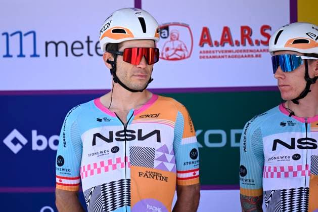Baloise Belgium Tour 2026 Stage 4 AARSCHOT, BELGIUM - JUNE 20 : Rider of Team NSN Development on the podium before the start of race during stage 4 of the 95th edition of Baloise Tour of Belgium an UCI ProSeries 2.Pro cycling road race stage for Men Elite of 183.5 km with start in Begijnendijk and finish in Aarschot on June 20, 2026 in Aarschot, Belgium, 20 06 2026 ( Motordriver Stephan Boone - Aarschot Belgium  Copyright: xTomasxSiskx