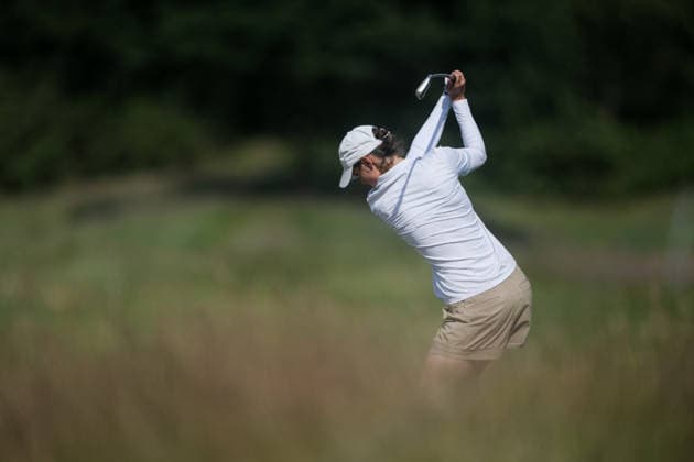 EEMNES, NETHERLANDS - JUNE 19: Agathe Laisne of France plays her second shot on the 9th hole fairway during Round 1 of the 2026 Dutch Ladies Open at Goyer Golf & Country Club on June 19, 2026 in Eemnes, Netherlands. Credit: Andy Astfalck NurPhoto Netherlands Copyright: xAndyxAstfalckx