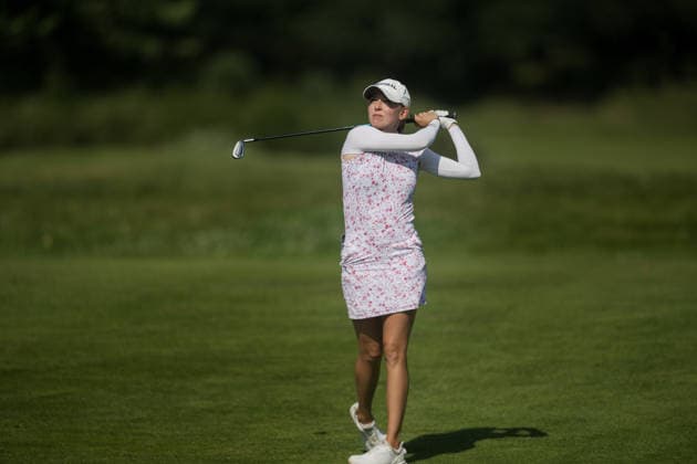 EEMNES, NETHERLANDS - JUNE 19: Emma Spitz of Austria plays her second shot on the 9th hole fairway during Round 1 of the 2026 Dutch Ladies Open at Goyer Golf & Country Club on June 19, 2026 in Eemnes, Netherlands. Credit: Andy Astfalck NurPhoto Netherlands Copyright: xAndyxAstfalckx
