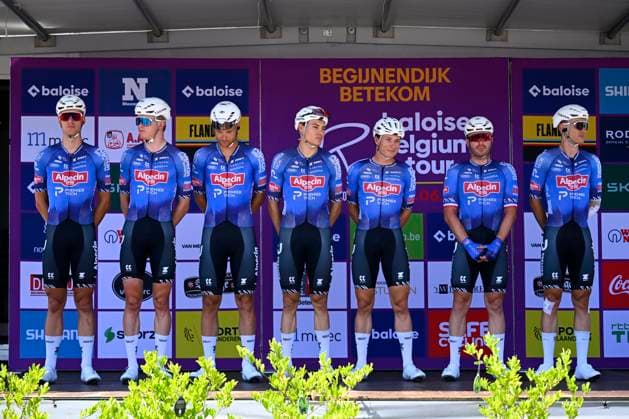 Baloise Belgium Tour 2026 Stage 4 AARSCHOT, BELGIUM - JUNE 20 : Team Alpecin - Premier Tech on the podium before the start of race during stage 4 of the 95th edition of Baloise Tour of Belgium an UCI ProSeries 2.Pro cycling road race stage for Men Elite of 183.5 km with start in Begijnendijk and finish in Aarschot on June 20, 2026 in Aarschot, Belgium, 20 06 2026 ( Motordriver Stephan Boone - Aarschot Belgium  Copyright: xTomasxSiskx