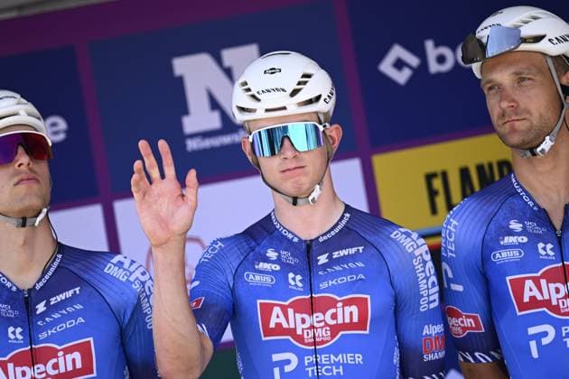 Baloise Belgium Tour 2026 Stage 4 AARSCHOT, BELGIUM - JUNE 20 : Del Grosso Tibor (NED) of Alpecin Premier Tech on the podium before the start of race during stage 4 of the 95th edition of Baloise Tour of Belgium an UCI ProSeries 2.Pro cycling road race stage for Men Elite of 183.5 km with start in Begijnendijk and finish in Aarschot on June 20, 2026 in Aarschot, Belgium, 20 06 2026 ( Motordriver Stephan Boone - Aarschot Belgium  Copyright: xTomasxSiskx