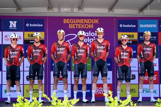 Baloise Belgium Tour 2026 Stage 4 AARSCHOT, BELGIUM - JUNE 20 : Team Lotto Intermarche on the podium before the start of race during stage 4 of the 95th edition of Baloise Tour of Belgium an UCI ProSeries 2.Pro cycling road race stage for Men Elite of 183.5 km with start in Begijnendijk and finish in Aarschot on June 20, 2026 in Aarschot, Belgium, 20 06 2026 ( Motordriver Stephan Boone - Aarschot Belgium  Copyright: xTomasxSiskx