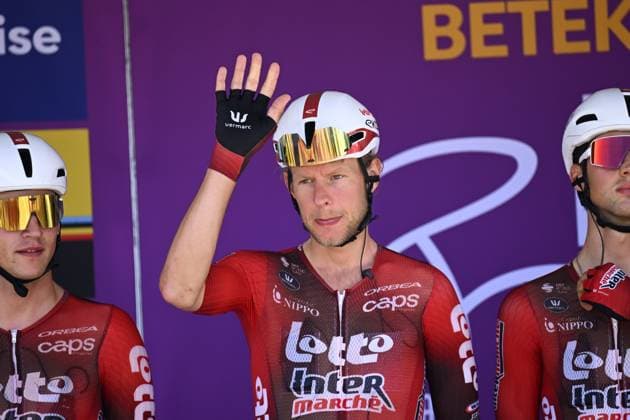 Baloise Belgium Tour 2026 Stage 4 AARSCHOT, BELGIUM - JUNE 20 : Van Der Hoorn Taco (NED) of Lotto Intermarche on the podium before the start of race during stage 4 of the 95th edition of Baloise Tour of Belgium an UCI ProSeries 2.Pro cycling road race stage for Men Elite of 183.5 km with start in Begijnendijk and finish in Aarschot on June 20, 2026 in Aarschot, Belgium, 20 06 2026 ( Motordriver Stephan Boone - Aarschot Belgium  Copyright: xTomasxSiskx